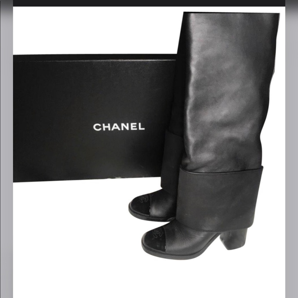 ISO-Black Leather Patent tall short fold over boot